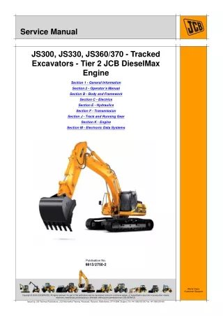 JCB JS300, JS330, JS360, JS370 - Tracked Excavators - Tier 2 JCB DieselMax Engine Service Repair Manual From 2050849 To