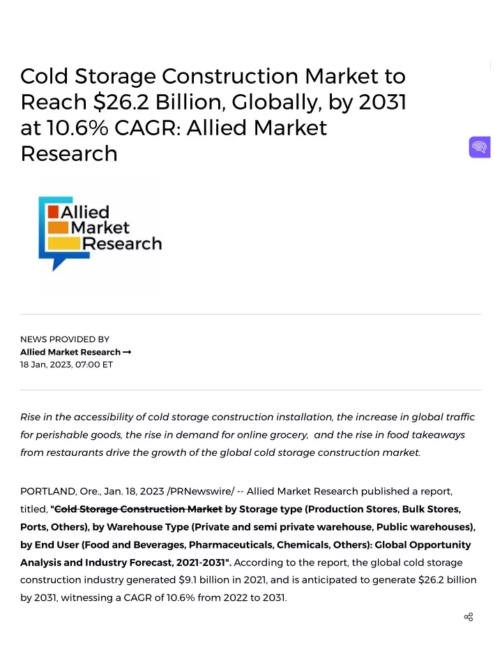 cold storage construction market to reach