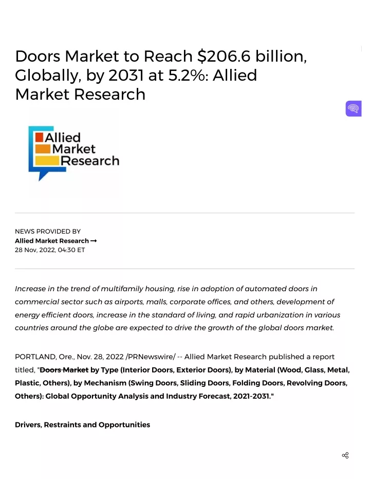 doors market to reach 206 6 billion globally