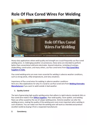 Role Of Flux Cored Wires For Welding