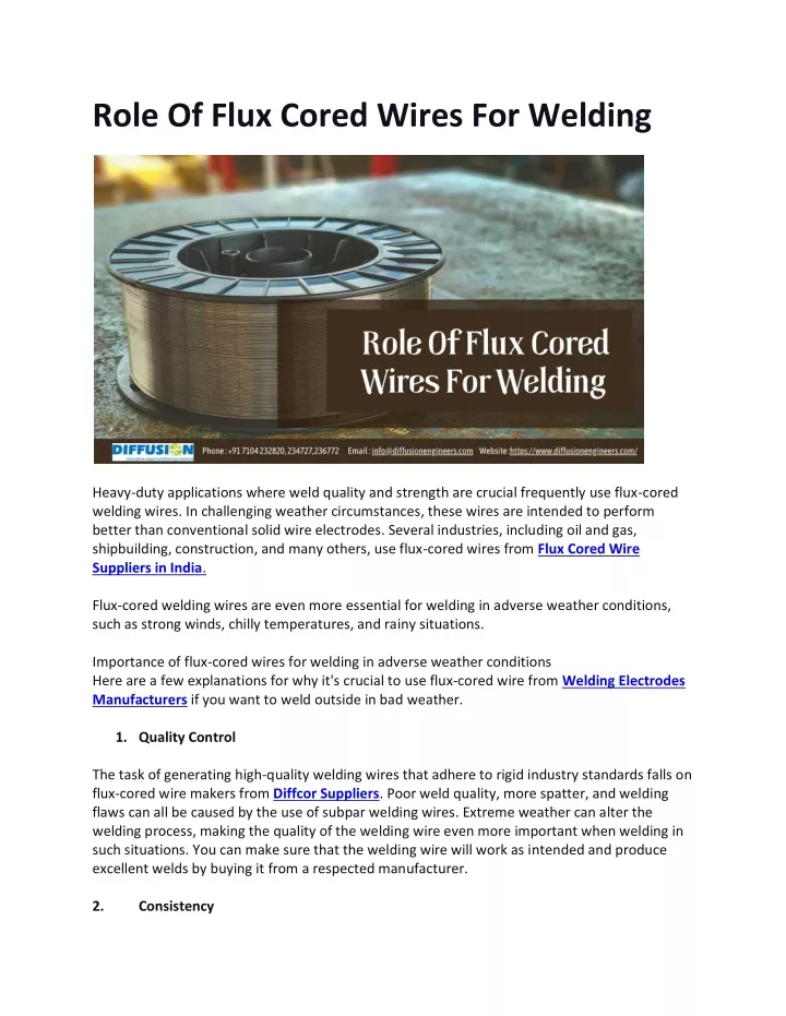 role of flux cored wires for welding