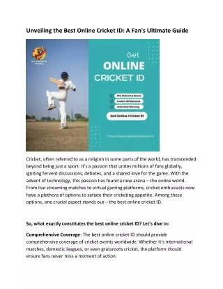 Unveiling the Best Online Cricket ID