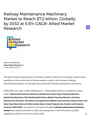 Railway Maintenance Machinery Market to Reach $7.2 billion, Globally, by 2032 at