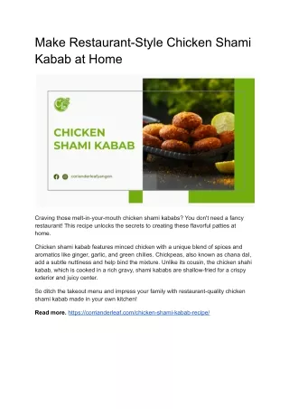 Make Restaurant-Style Chicken Shami Kabab at Home