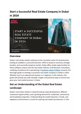 Start a Successful Real Estate Company in Dubai in 2024