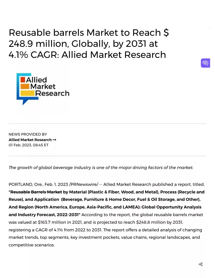 reusable barrels market to reach 248 9 million