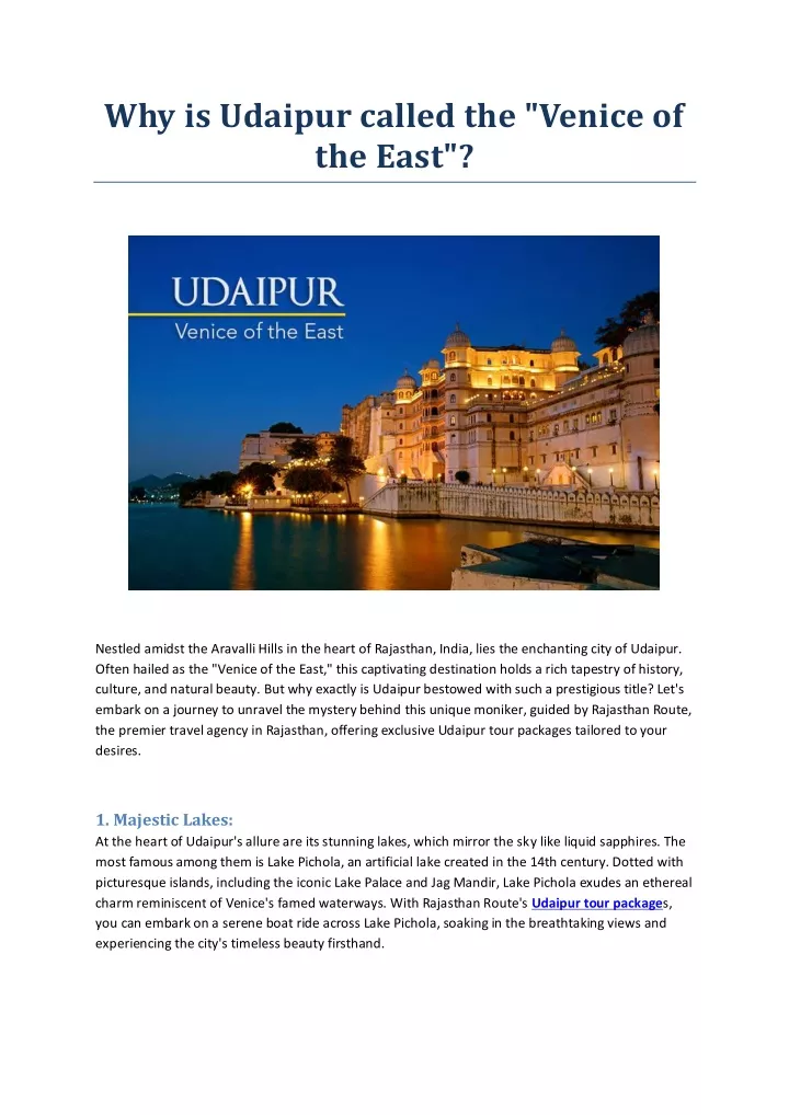 why is udaipur called the venice of the east