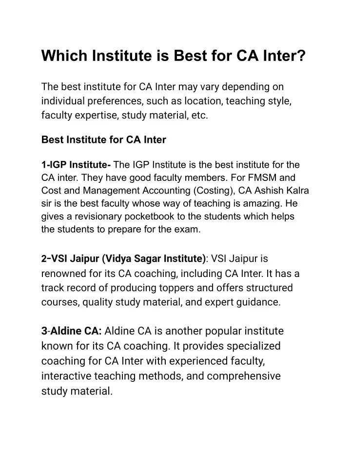 which institute is best for ca inter