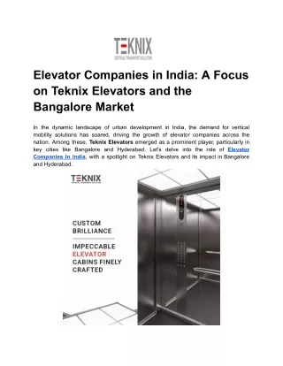 Elevator Companies in India_ A Focus on Teknix Elevators and the Bangalore Market