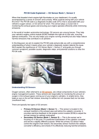 p0138 code explained o2 sensor bank 1 sensor 2