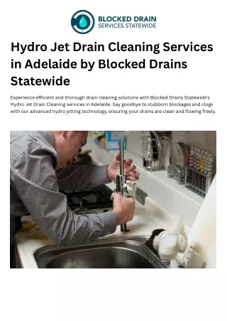 Hydro Jet Drain Cleaning Services in Adelaide by Blocked Drains Statewide