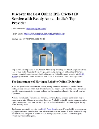 Discover the Best Online IPL Cricket ID Service with Reddy Anna Book