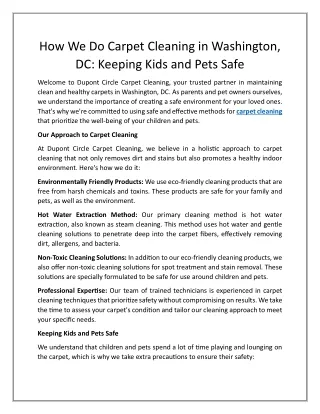 How We Do Carpet Cleaning in Washington, DC: Keeping Kids and Pets Safe