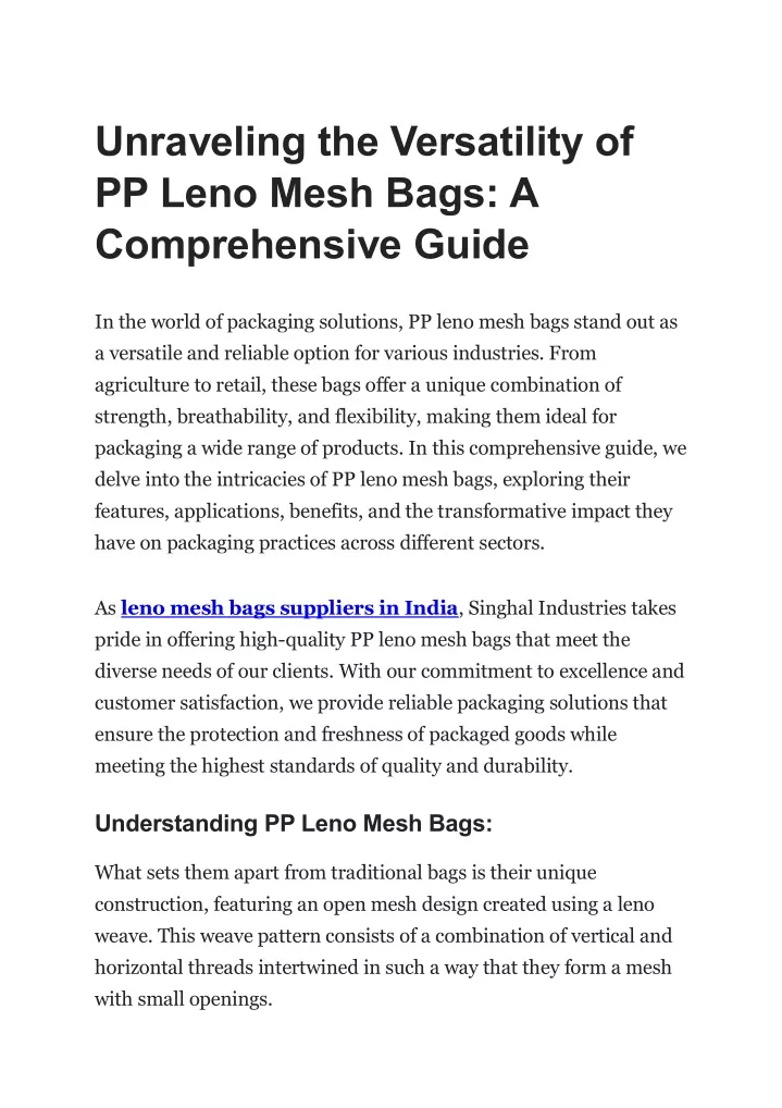 unraveling the versatility of pp leno mesh bags