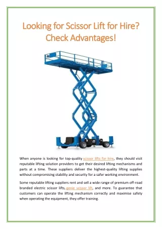 Looking for Scissor Lift for Hire? Check Advantages!