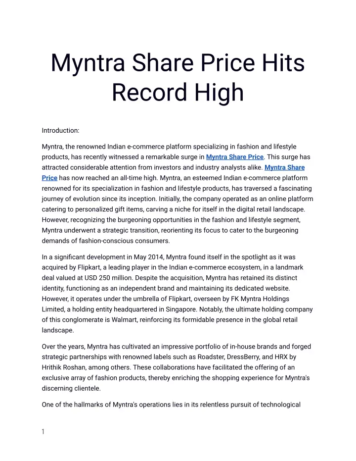 myntra share price hits record high