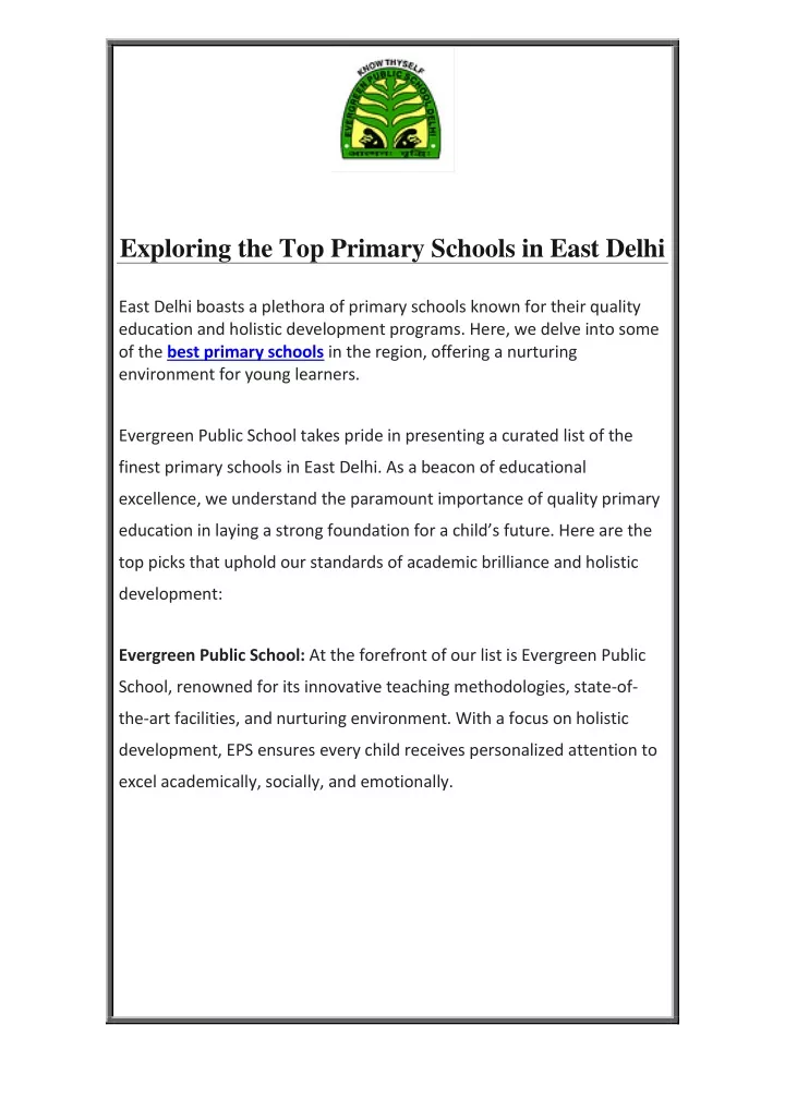 exploring the top primary schools in east delhi