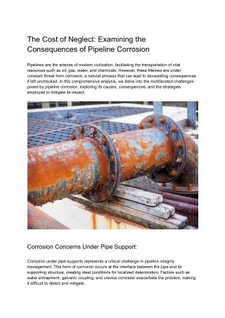 The Cost of Neglect - Examining the Consequences of Pipeline Corrosion