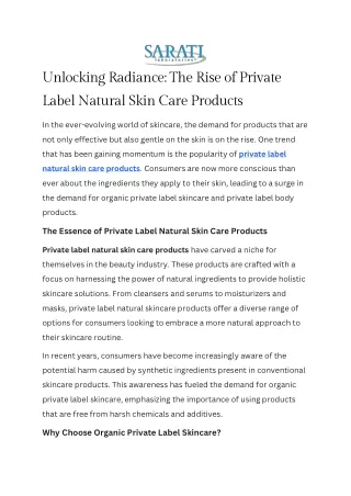 Unlocking Radiance The Rise of Private Label Natural Skin Care Products