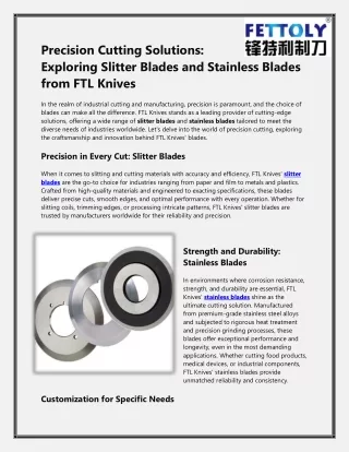 Precision Cutting Solutions Exploring Slitter Blades and Stainless Blades from FTL Knives