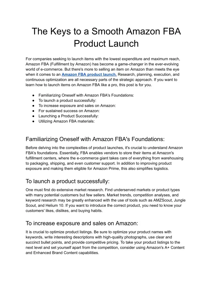 the keys to a smooth amazon fba product launch