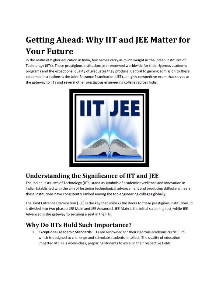 getting ahead why iit and jee matter for your