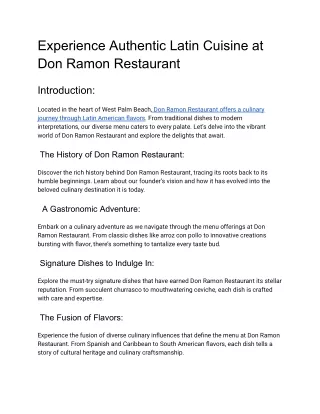 Experience Authentic Latin Cuisine at Don Ramon Restaurant