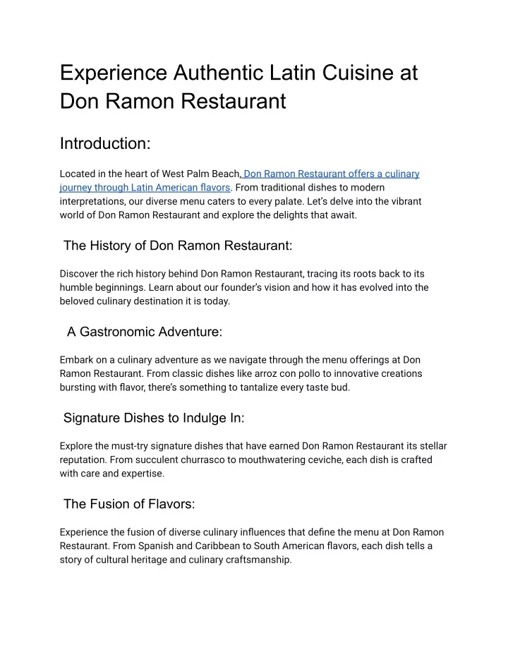 experience authentic latin cuisine at don ramon