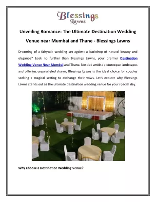 Unveiling Romance The Ultimate Destination Wedding Venue near Mumbai and Thane - Blessings Lawns