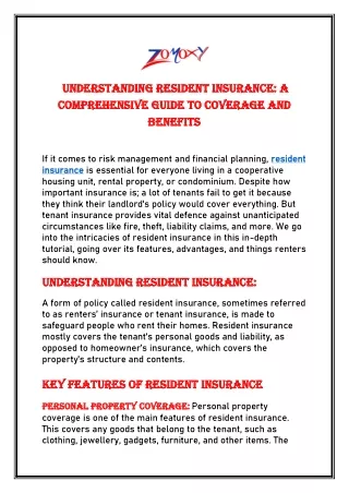 Understanding Resident Insurance  A Comprehensive Guide to Coverage and Benefits