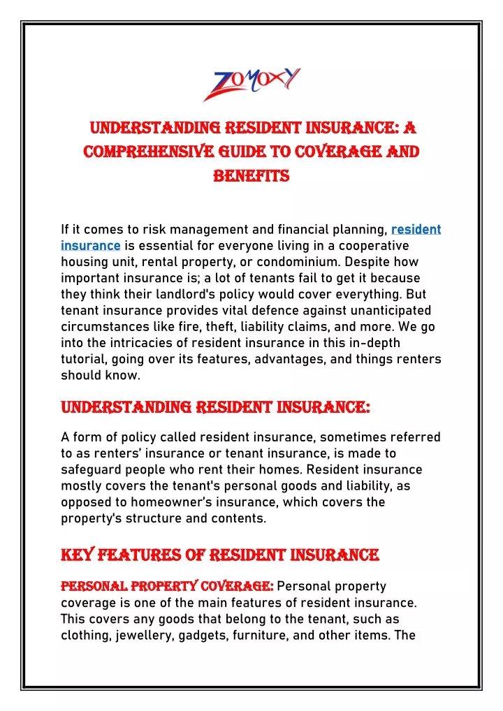 understanding resident insurance a understanding