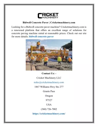 Bidwell Concrete Paver | Cricketmachinery.com