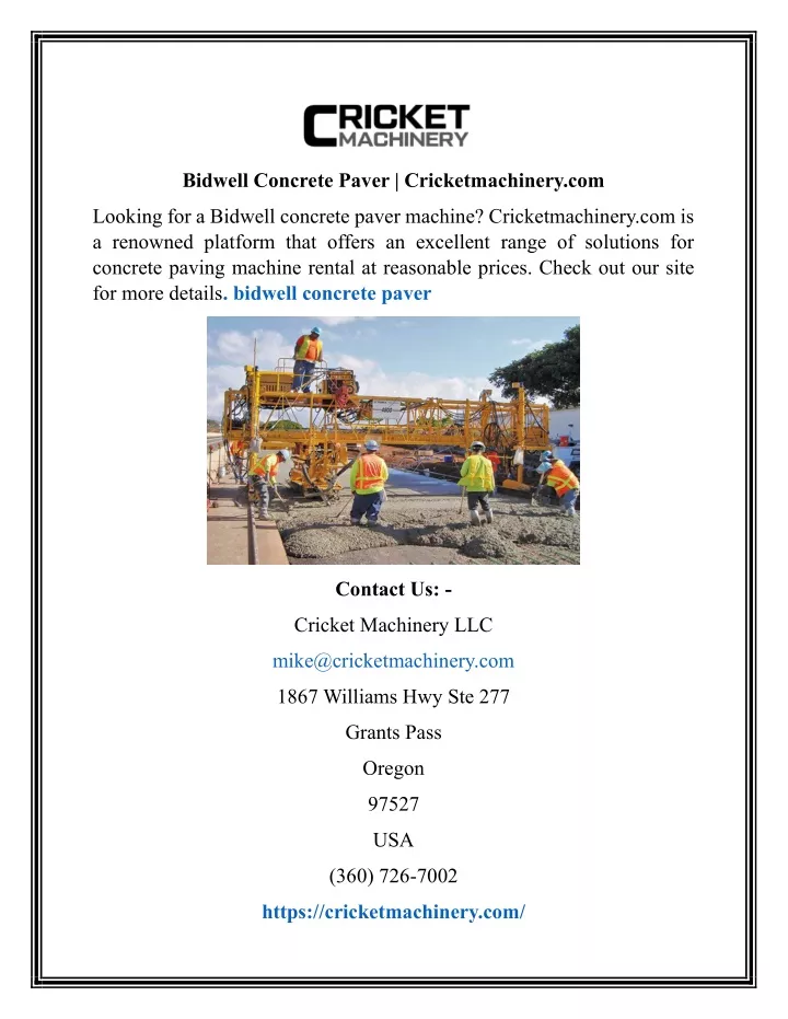 bidwell concrete paver cricketmachinery com