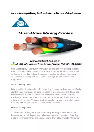Understanding Mining Cables Features, Uses, and Applications
