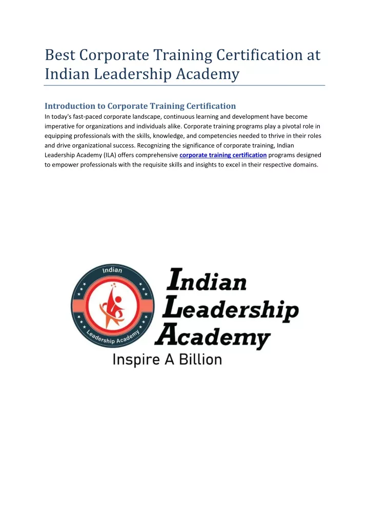 best corporate training certification at indian