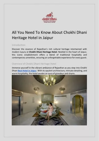 All You Need To Know About Chokhi Dhani Heritage Hotel in Jaipur