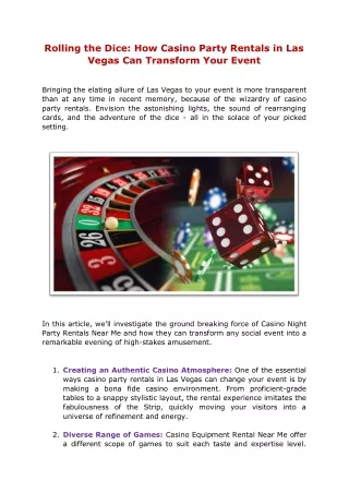 Rolling the Dice How Casino Party Rentals in Las Vegas Can Transform Your Event