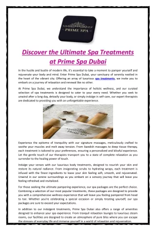 Discover the Ultimate Spa Treatments at Prime Spa Dubai