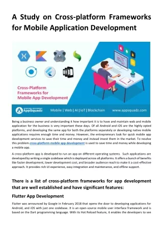 A Study on Cross Platform Frameworks for Mobile Application Development