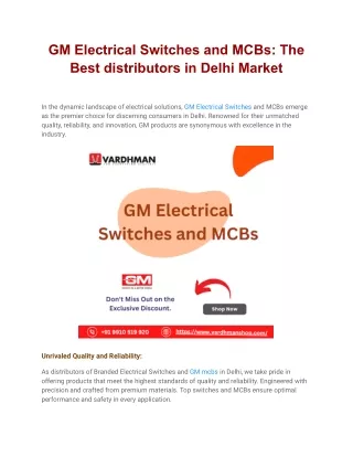 GM Electrical Switches and MCBs The Best distributors in Delhi Market