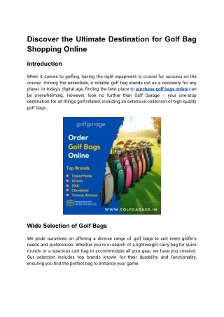 Discover the Ultimate Destination for Golf Bag Shopping Online
