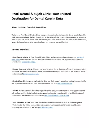 Pearl Dental & Sujok Clinic: Your Trusted Destination for Dental Care in Kota