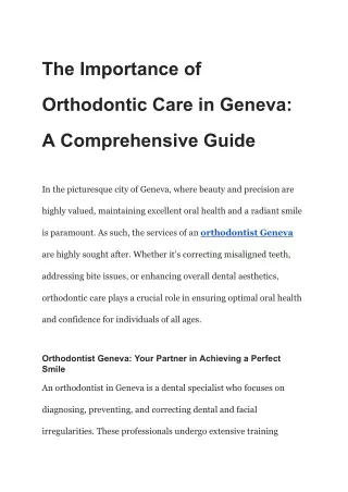 The Importance of Orthodontic Care in Geneva_ A Comprehensive Guide