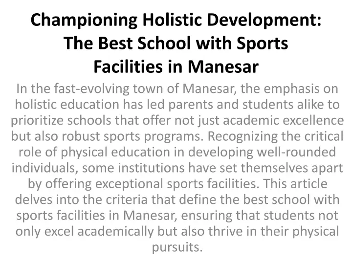 championing holistic development the best school with sports facilities in manesar