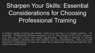 sharpen your skills essential considerations