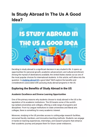 Is Study Abroad In The Us A Good Idea
