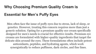 Why Choosing Premium Quality Cream is Essential for Men’s Puffy Eyes