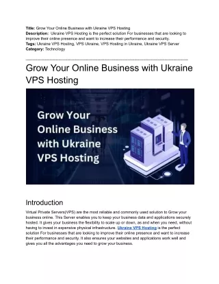 Grow Your Online Business with Ukraine VPS Hosting