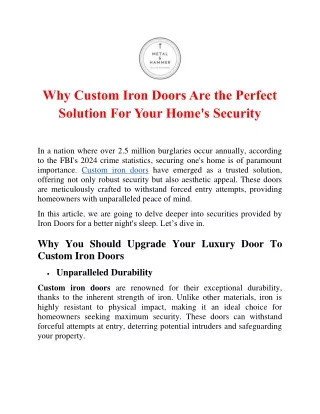 Why Custom Iron Doors Are the Perfect Solution For Your Home's Security