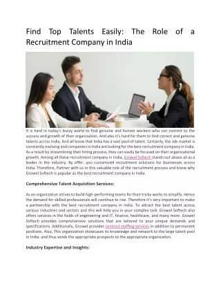 Find Top Talents Easily The Role of a Recruitment Company in India